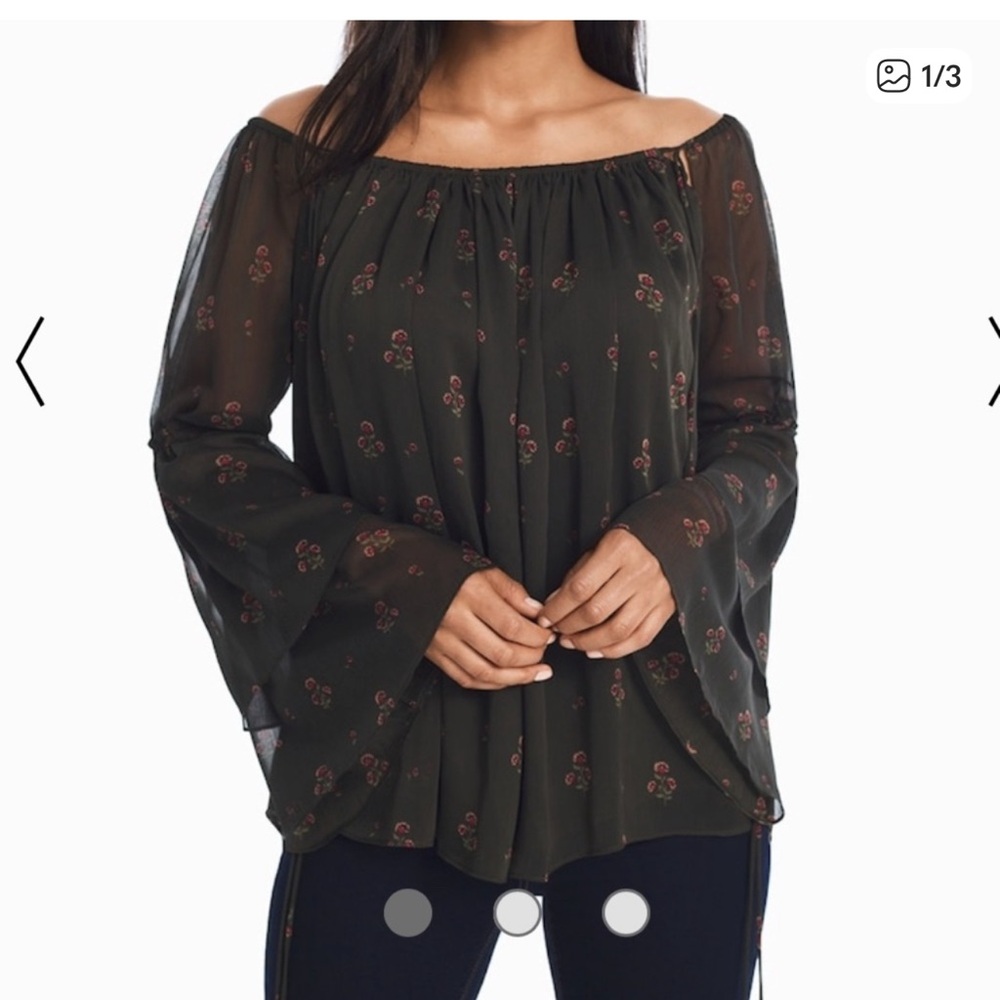 White House Black Market Dark Floral Off-Shoulder Blouse